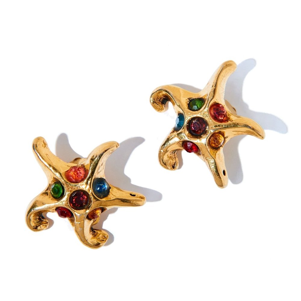 Authentic Kalinger Star Earrings Vintage, Gold Plated, French Earrings, Starfish